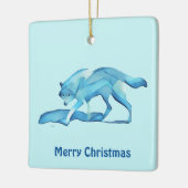 Blauer Wolf auf Schnee Keramikornament (Links)