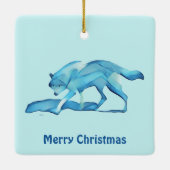 Blauer Wolf auf Schnee Keramikornament (Rückseite)