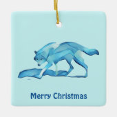 Blauer Wolf auf Schnee Keramikornament (Vorderseite)