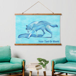 Blauer Wolf auf Schnee Wandteppich Mit Holzrahmen