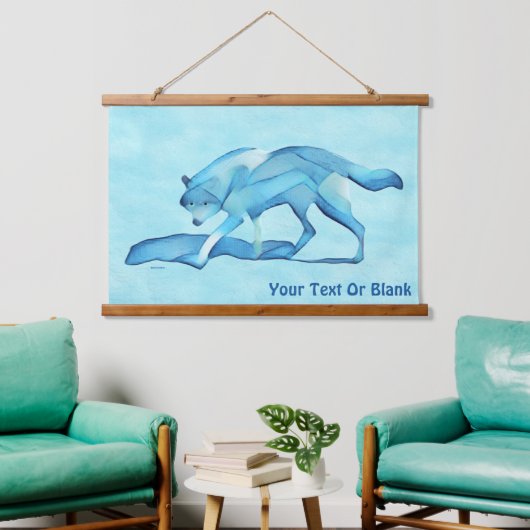 Blauer Wolf auf Schnee Wandteppich Mit Holzrahmen (Wohnzimmer)