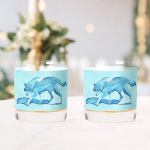 Blauer Wolf auf Schnee Whiskyglas