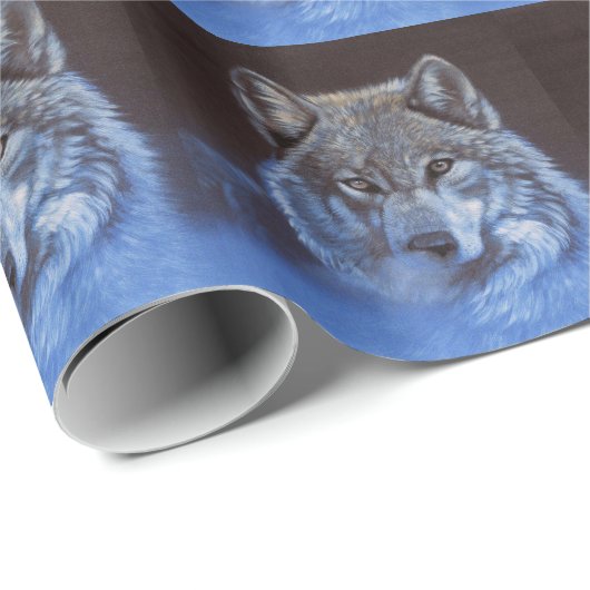 Blauer Wolf Geschenkpapier (Rolleneckpunkt)