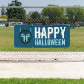 Blauer Wolf, glückliches Halloween Banner (Insitu)