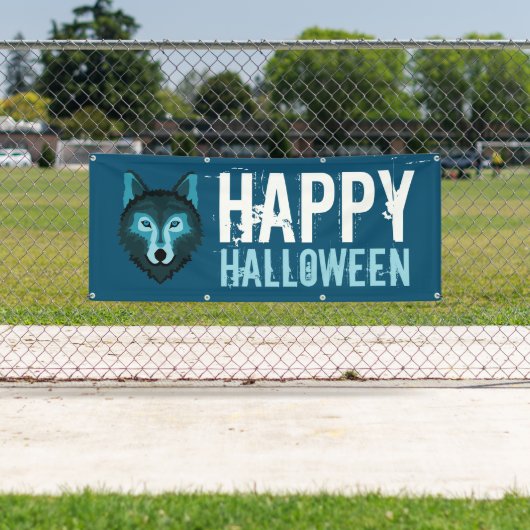 Blauer Wolf, glückliches Halloween Banner (Insitu)