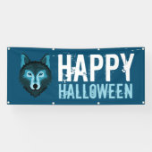 Blauer Wolf, glückliches Halloween Banner (Horizontal)