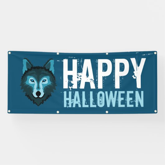 Blauer Wolf, glückliches Halloween Banner (Horizontal)