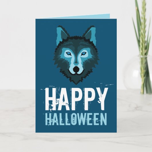 Blauer Wolf, glückliches Halloween Karte (Vorderseite)
