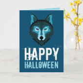 Blauer Wolf, glückliches Halloween Karte (Gelbe Blume)