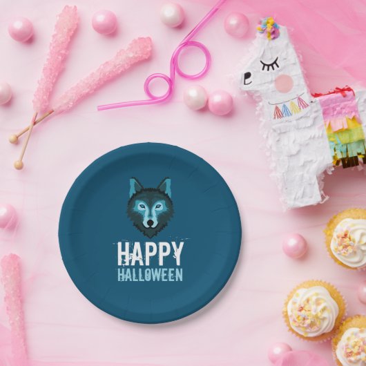 Blauer Wolf, glückliches Halloween Pappteller (Party)