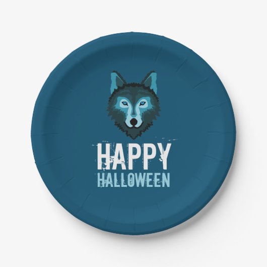 Blauer Wolf, glückliches Halloween Pappteller (Vorderseite)