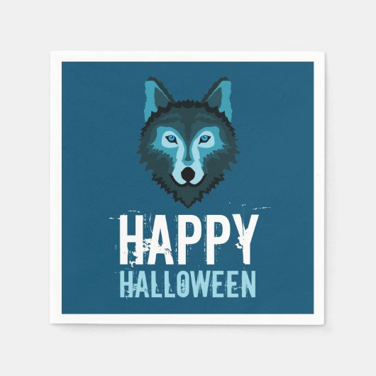 Blauer Wolf, glückliches Halloween Serviette (Vorderseite)