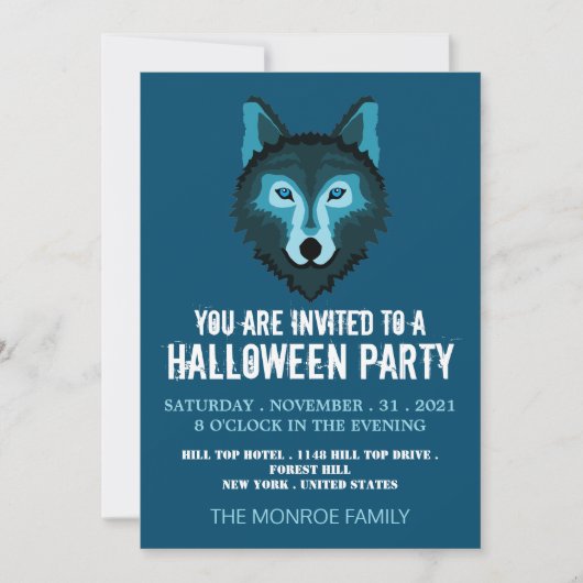 Blauer Wolf, Halloween-Party Einladung (Vorderseite)