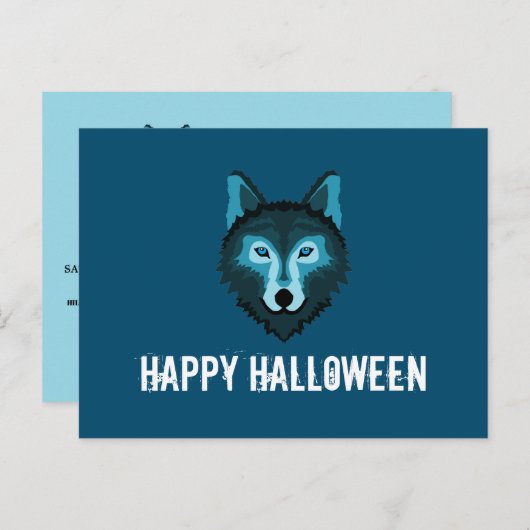 Blauer Wolf, Halloween-Party Einladungspostkarte (Vorne/Hinten)