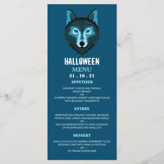 Blauer Wolf, Halloween-Party Menükarte (Vorderseite)