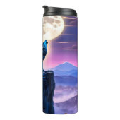 Blauer Wolf Howls auf Vollmond. Thermosbecher (Nach rechts gedreht)