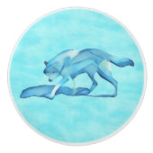 Blauer Wolf im Schnee Keramikknauf (Vorderseite)
