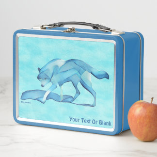 Blauer Wolf im Schnee Metall Brotdose