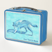 Blauer Wolf im Schnee Metall Brotdose (Vorderseite)