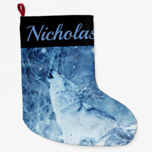 Blauer Wolf mit Namen Großer Weihnachtsstrumpf