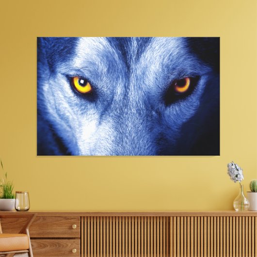 Blauer Wolf mit schönen Augen Leinwand Art (Insitu (Wohnzimmer))