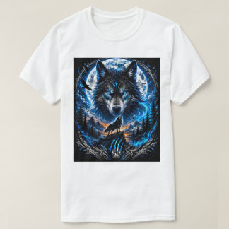 Blauer-Wolf-Mond-Fantasy-Art-T-Shirt T-Shirt