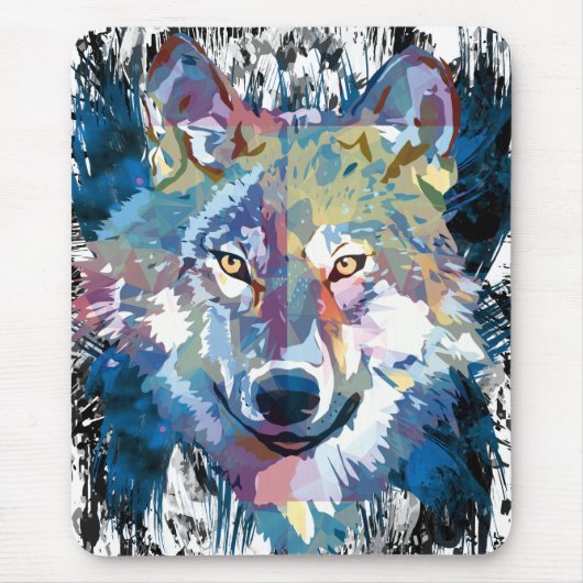 Blauer Wolf Mousepad Farbiger Wolf Polygon (Vorne)