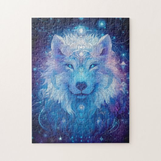 Blauer Wolf unter magischem Sternenhimmel Puzzle (Vertikal)