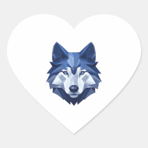 Blauer WolfDog 4 Herz-Aufkleber