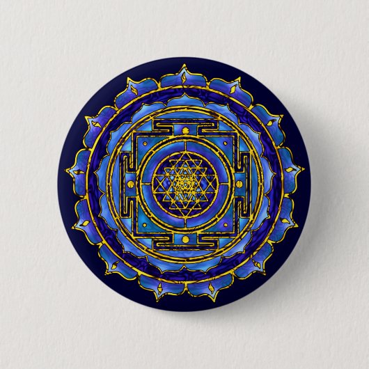 Blauer Yantra Knopf Button (Vorderseite)