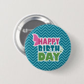 Blauer Zag Geburtstag Pinselknopfgeschenk Button (Vorne & Hinten)