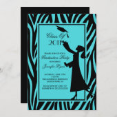 Blauer Zebra Abschluss Einladung Silhouette Grad (Vorne/Hinten)
