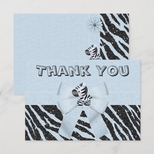Blauer Zebra u. druckte Bogen-Glitzer-Blick danken Dankeskarte (Vorne/Hinten)