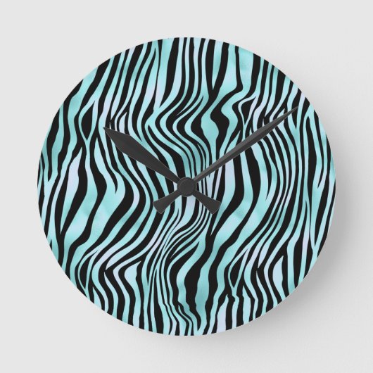 Blauer Zebrahaut Türkis Runde Wanduhr (Vorderseite)