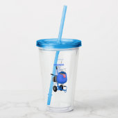 Blauer Zementmischer Cartoon Acryltrinkbecher (Rückseite)