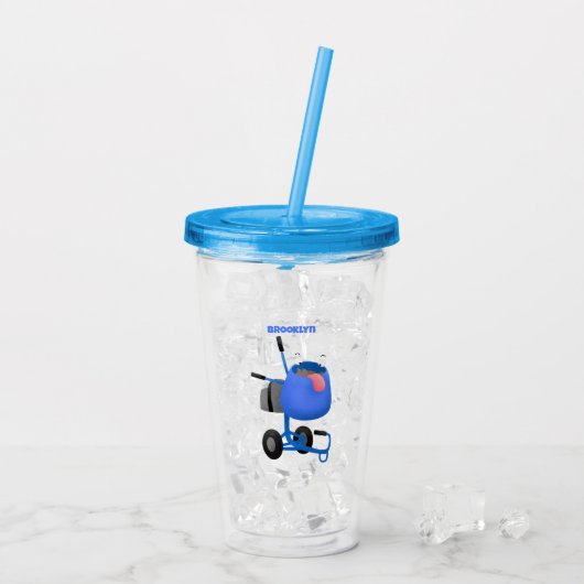 Blauer Zementmischer Cartoon Acryltrinkbecher (Rückseite Ice)