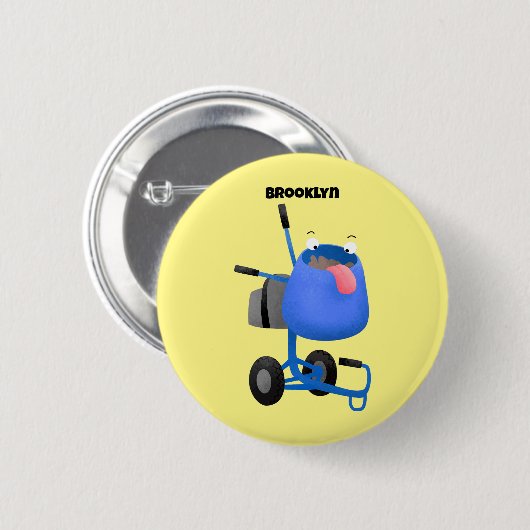 Blauer Zementmischer Cartoon Button (Vorne & Hinten)