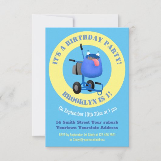 Blauer Zementmischer Cartoon Einladung (Vorderseite)