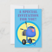 Blauer Zementmischer Cartoon Einladung (Rückseite)