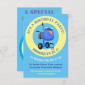 Blauer Zementmischer Cartoon Einladung (Vorne/Hinten)