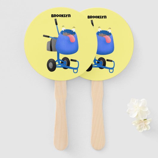 Blauer Zementmischer Cartoon Fächer (Vorne und Hinten)