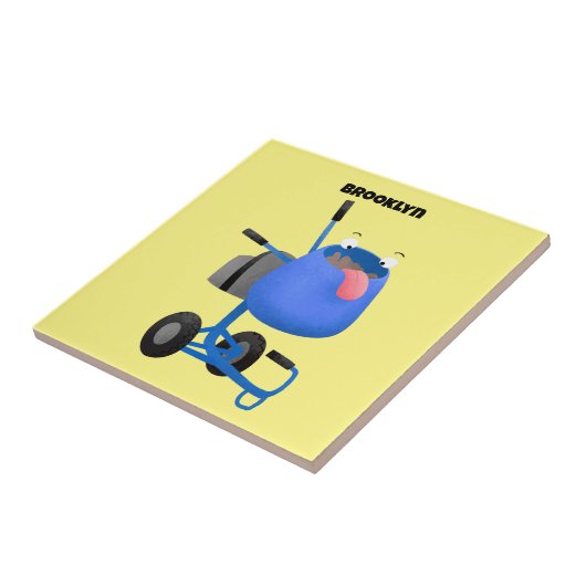 Blauer Zementmischer Cartoon Fliese (Seite)
