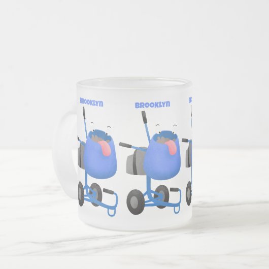 Blauer Zementmischer Cartoon Mattglastasse (Vorderseite Links)