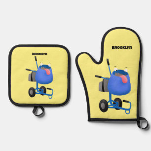 Blauer Zementmischer Cartoon Ofenhandschuh & Topflappen-Set