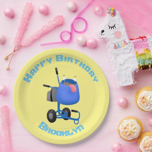 Blauer Zementmischer Cartoon Pappteller (Party)