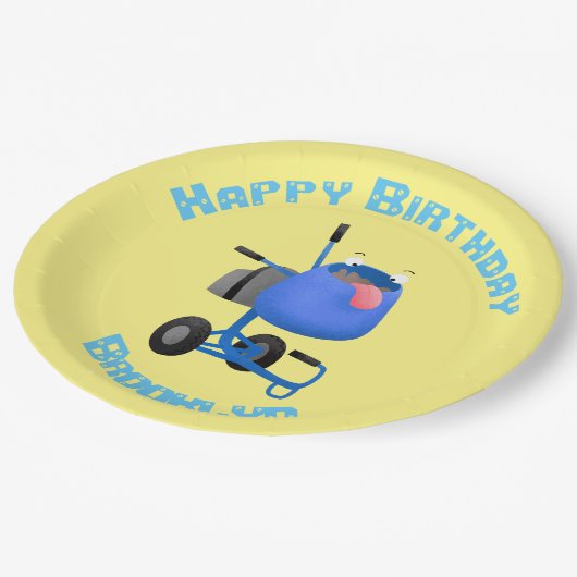 Blauer Zementmischer Cartoon Pappteller (Schrägansicht)