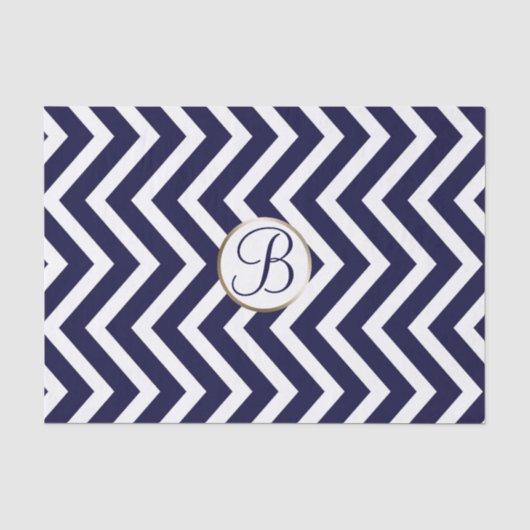 Blauer Zickzack Print Monogram Letter Initial Seidenpapier (Vorderseite)
