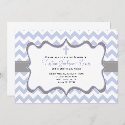 Blauer Zickzack Taufen Einladung (Vorne/Hinten)