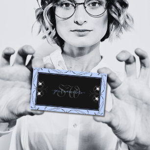 Blauer Zierblauer Karo Monogram Visitenkarte