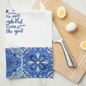 Blauer Ziercharmant, Blumenküche - Geschirrtuch (Viertel Falte)